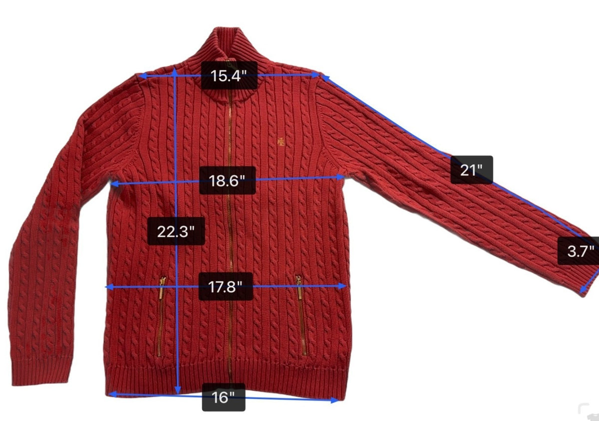 Lauren Ralph Lauren Womens Red Cable Knit Full Zip Sweater With Pockets
