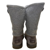 UGG Women’s Gray Knit Cuff & Suede Strap Detail Classic Pull-On Boots Size 8