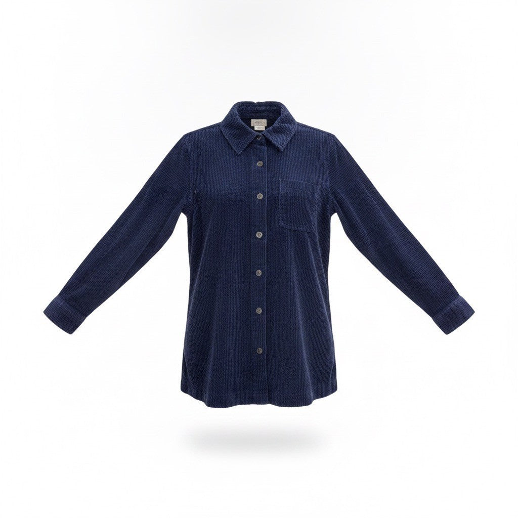L.L.Bean Womens Navy Cotton Corduroy Button-Down Shirt Long Sleeve Sz M-Regular