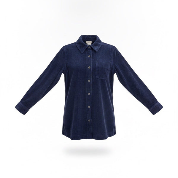 L.L.Bean Womens Navy Cotton Corduroy Button-Down Shirt Long Sleeve Sz M-Regular