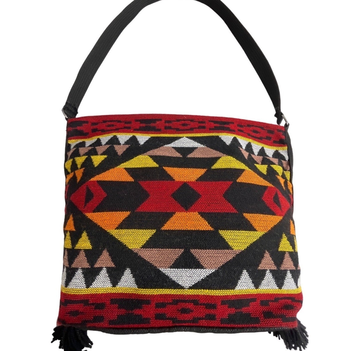 Women's Red and Black Southwest Tribal Print Bucket Bag Sz M
