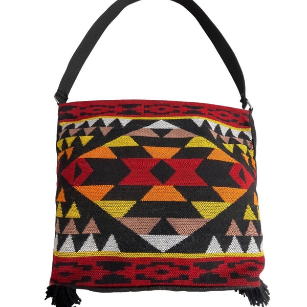 Women's Red and Black Southwest Tribal Print Bucket Bag Sz M