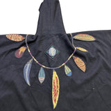 Coloratura Womens Black Wool Hooded Poncho With Feather Appliqué One Size
