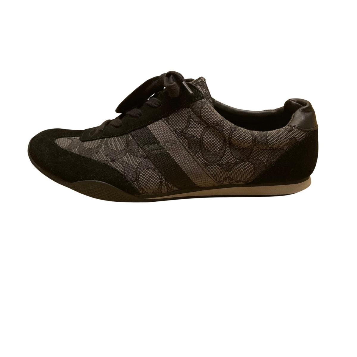 Coach Women's Black Suede & Canvas Monogram Lace-Up Athletic Sneakers Size 8