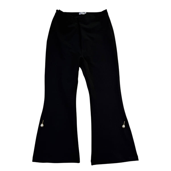 Petite Studio Womens Black Flared Pants Pearl Embellishments Sz XS