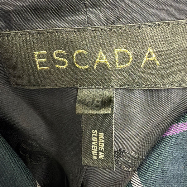 Escada Womens Green & Purple Plaid Wool Blazer Jacket With Buckle Closures Size