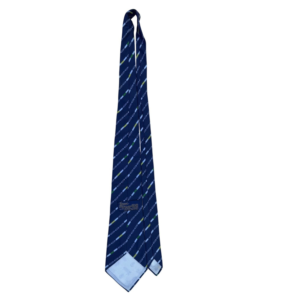 Mens Blue Silk Chain Print Tie 100% Silk Made In Italy Approx. 57"x3.3"