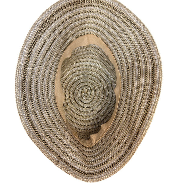 Eric Javits Womens Gold Wide Brim Sun Hat Lightweight Metallic Straw Blend