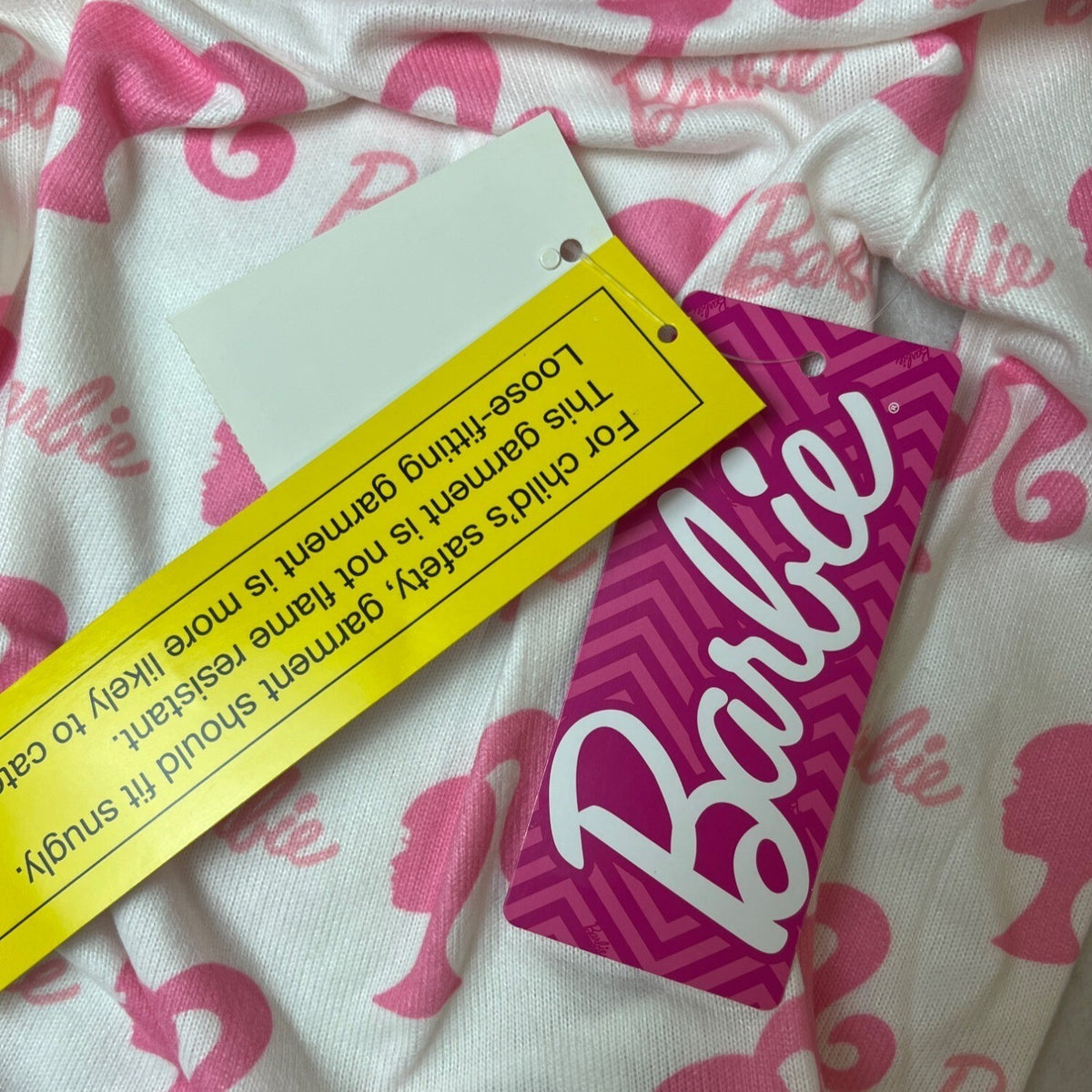 Barbie Girls Long Sleeve Pajama Set With Pink Logo & Silhouette White Sz 2T- NEW