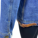Omoone Women’s Blue Denim Jacket Distressed Pockets Button Closure Sz L
