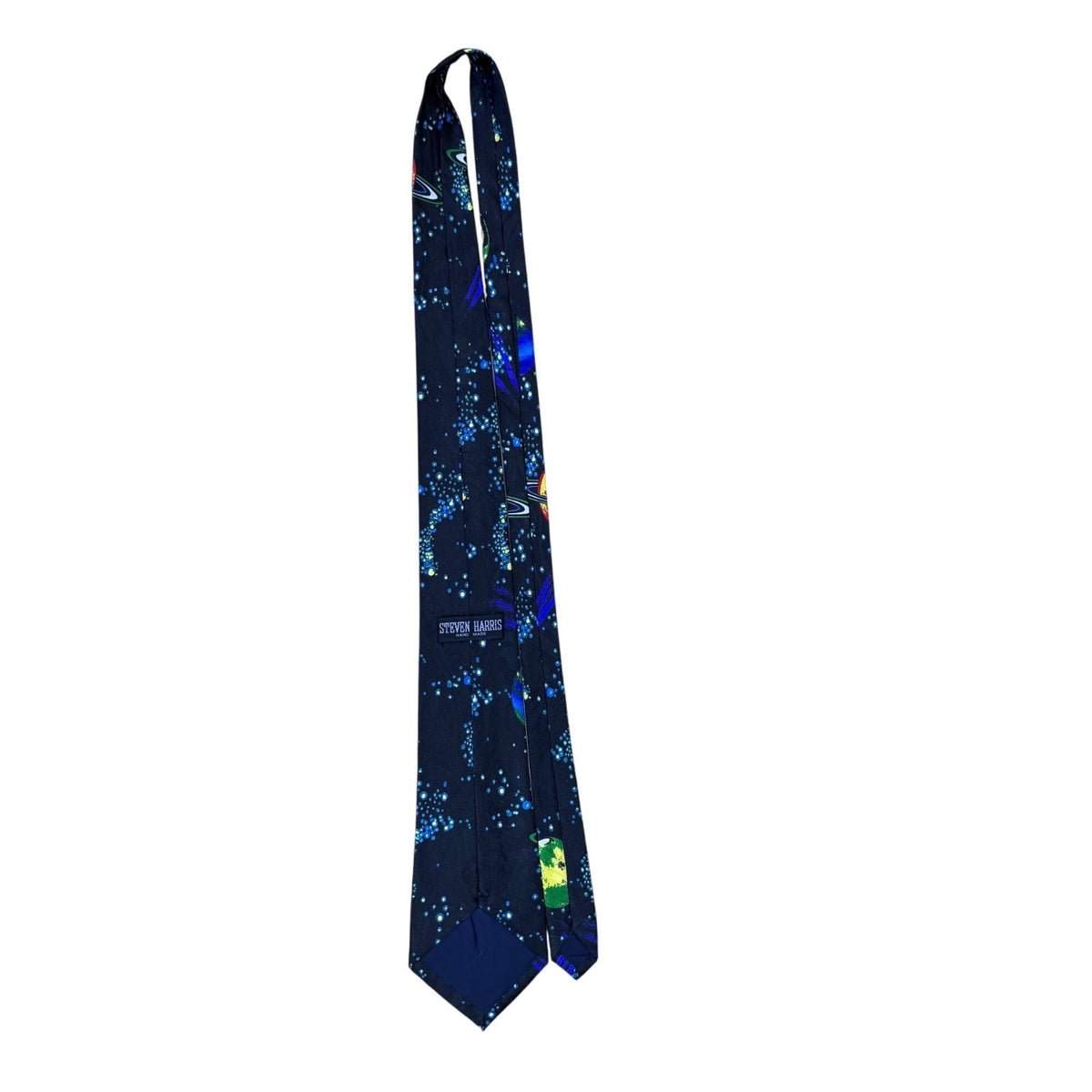 Steven Harris Mens Navy Microfiber Handmade Planet Print Tie 58" Novelty Pattern