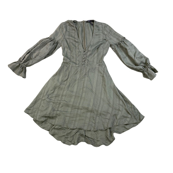 BCBGMaxAzria Womens Green Viscose Blend Long-Sleeve Buttoned High-Low Midi Dress