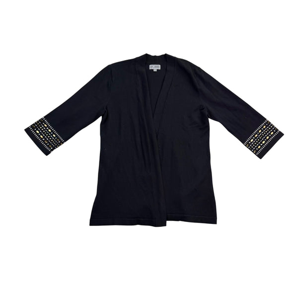 JM Collection Womens Black Beaded Cuff Open Front Cardigan Size L