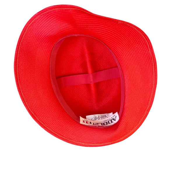 Adolfo II Womens Red Straw Feather-Accent Hat