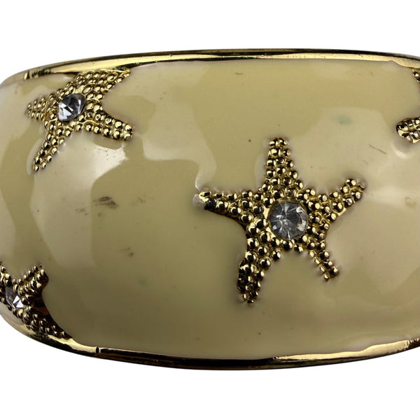 Top It Off Womens Gold Tone Starfish Enamel Hinged Bangle Bracelet With Crystals