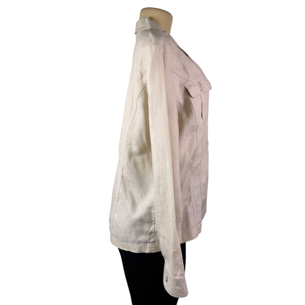 Chicos Womens Beige Linen Button-Up Jacket Two Pockets Casual Size 2