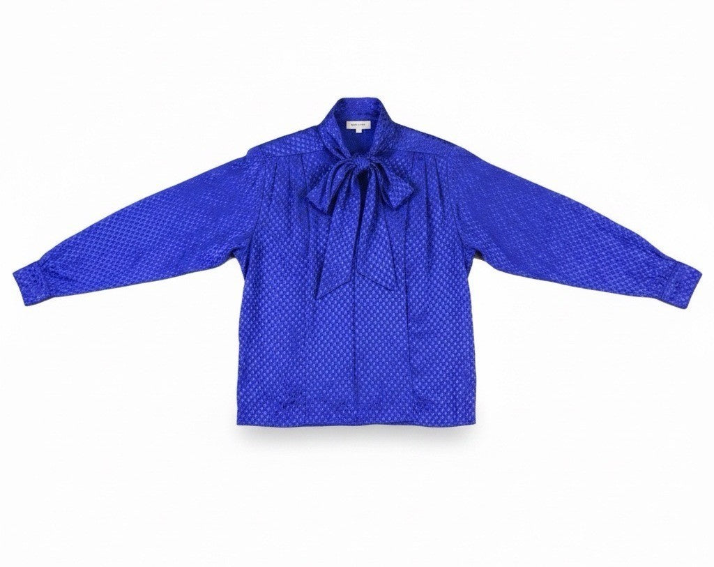 Vintage Evan-Picone Womens Blue Long Sleeve Tie Neck Blouse Size 8