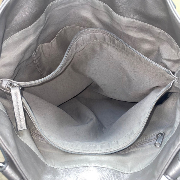 Apt. 9 Women’s Silver Faux Leather Top Strap Snap Closure Double Handle Tote Bag