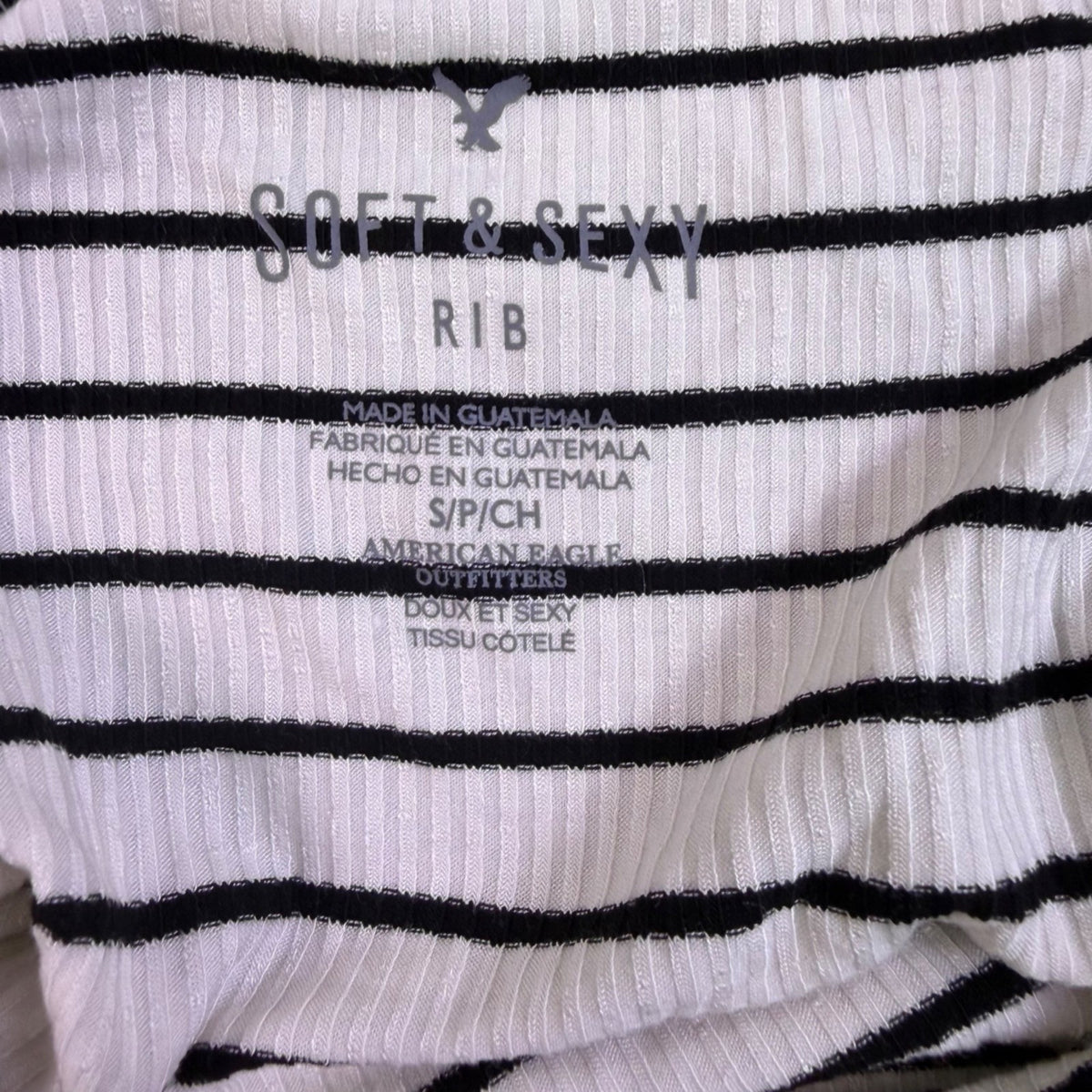 American Eagle Women Black & White Stripe Bodysuit Soft & Sexy Rib Size S