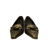 Women’s Gold Leather Buckle Accent Pointed Toe Loafers Low Heel Size EU36.