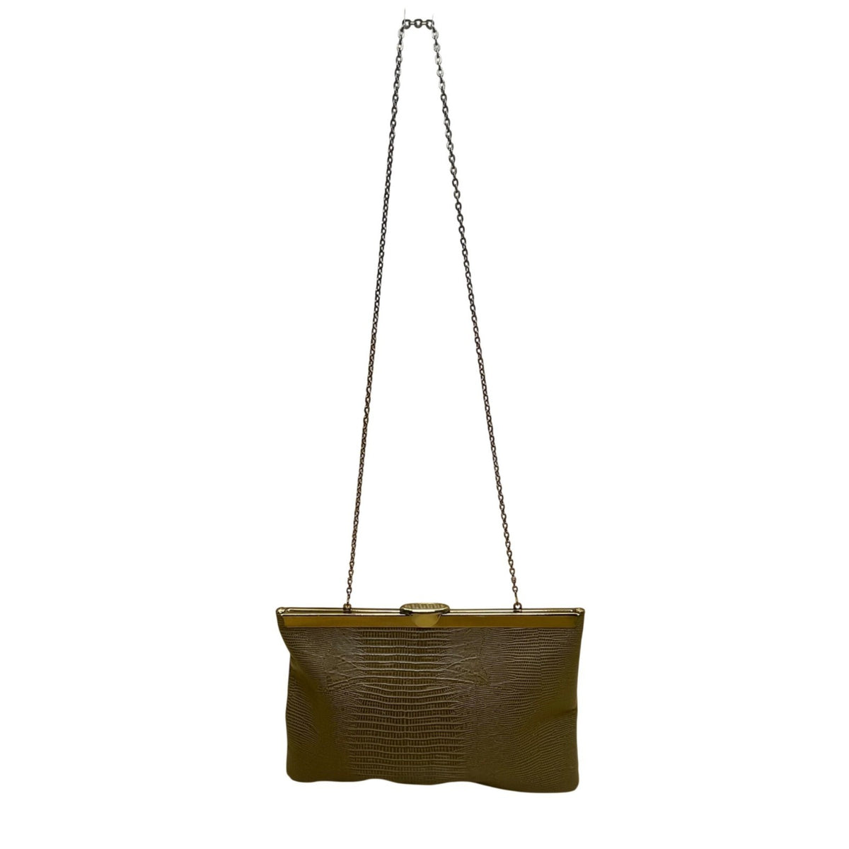 Vintage Gold Faux Leather & Crocodile Embossed With Chain Strap Clutch Bag