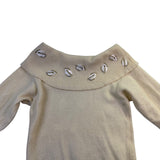Première Womens Beige Lambswool Off-Shoulder Embroidered Sweater Size M