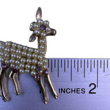 Vintage Unknown Gold Tone Deer Brooch Faux Pearls Purple Stone Accent