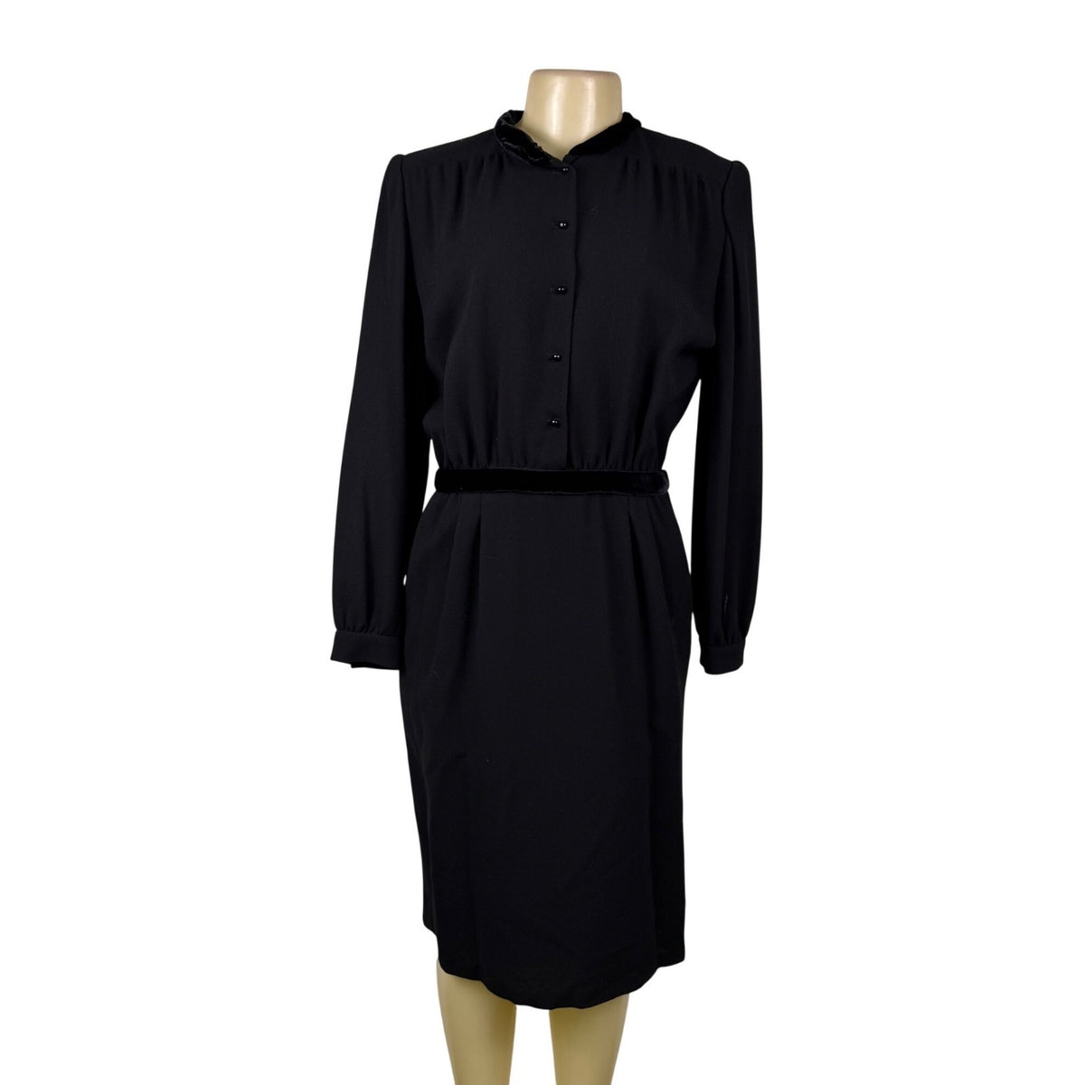 Valentino Womens Black Silk Long Sleeve Button-Down Belted Midi Dress Size 10