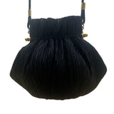 Whiting & Davis Women’s Black Pleated Fabric Gold-Tone Frame Small Crossbody Bag