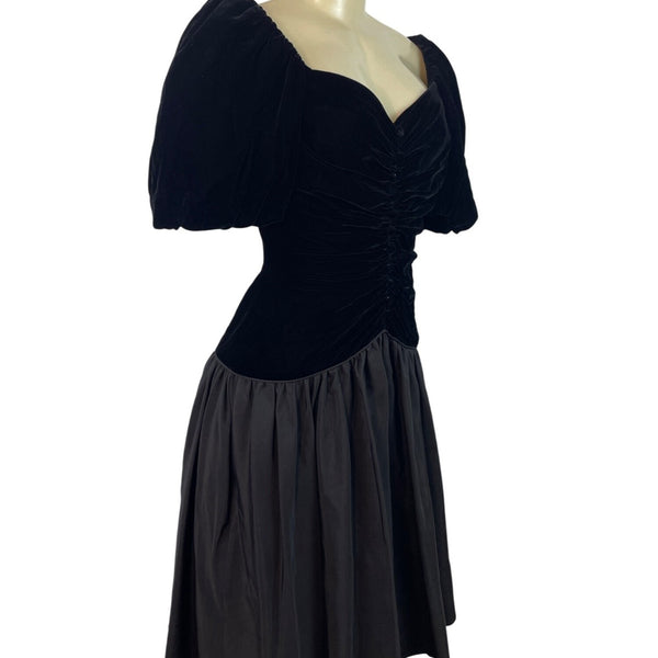 Vintage Nili Martin Black Velvet Puff Sleeve Corset Bodice Dress Womens