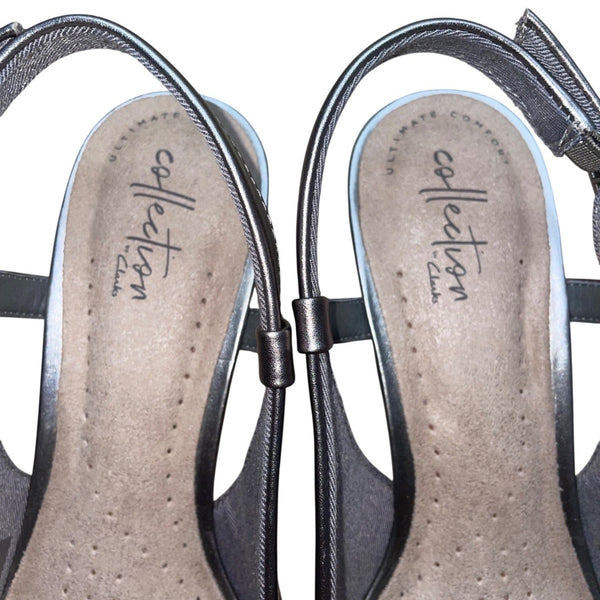 Clarks Women’s Gray Pewter Linvale Loop Slingback Heels Size 9.5M