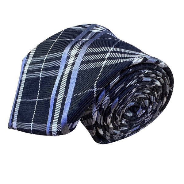 Saddlebred Mens Navy & Blue Plaid Silk Blend Necktie Classic Pattern Formal Wear