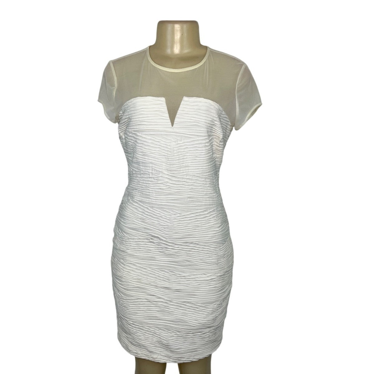 Cache White Mesh Sheer Cap Sleeve Ruched Mini Dress Size 8