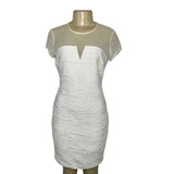 Cache White Mesh Sheer Cap Sleeve Ruched Mini Dress Size 8