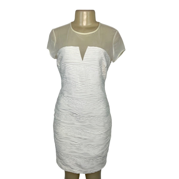 Cache White Mesh Sheer Cap Sleeve Ruched Mini Dress Size 8