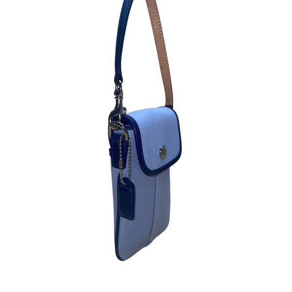 Coach Women’s Light Blue Fabric & Leather With Signature Detail Wristlet Bag