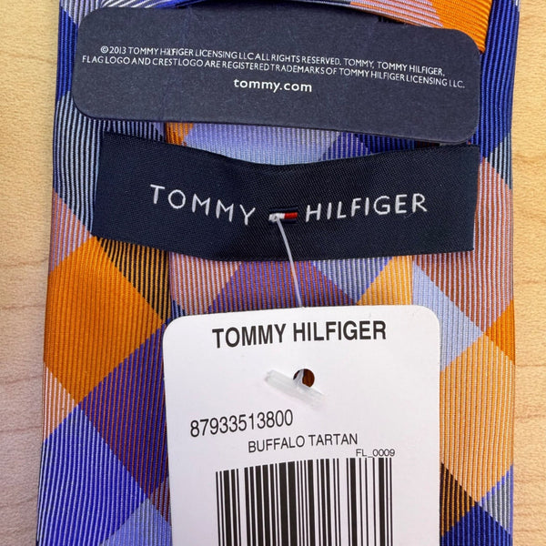 Tommy Hilfiger Men’s Orange & Blue Silk Buffalo Tartan Pattern Tie New With Tags