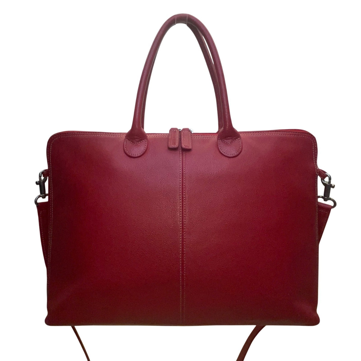 Levenger Women’s Red Leather Briefcase Laptop Bag Dual Handles & Shoulder Strap