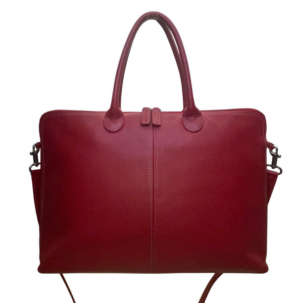 Levenger Women’s Red Leather Briefcase Laptop Bag Dual Handles & Shoulder Strap