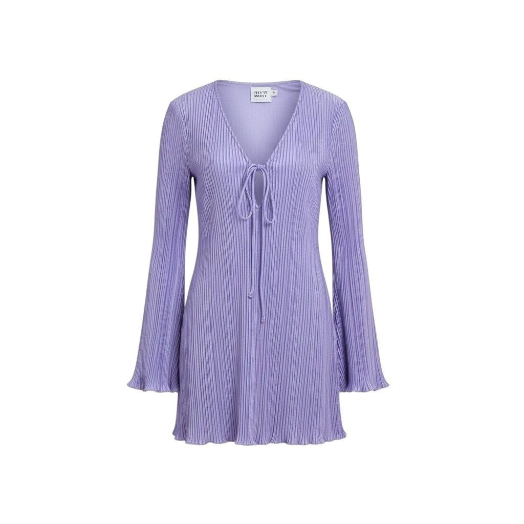 Hello Molly Womens Lavender Pleated Bell Sleeve Mini Dress Tie Detail Size 6