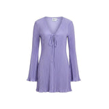 Hello Molly Womens Lavender Pleated Bell Sleeve Mini Dress Tie Detail Size 6