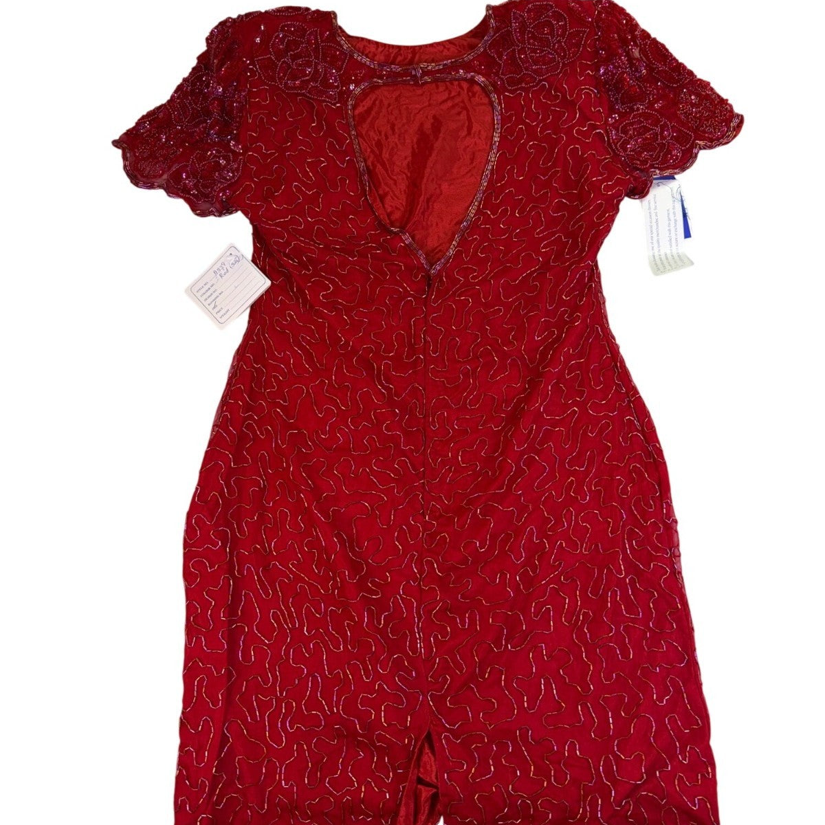 Swee Lo Womens Red Silk Beaded Cocktail Party Dress Rayon Lining Size L 10-12