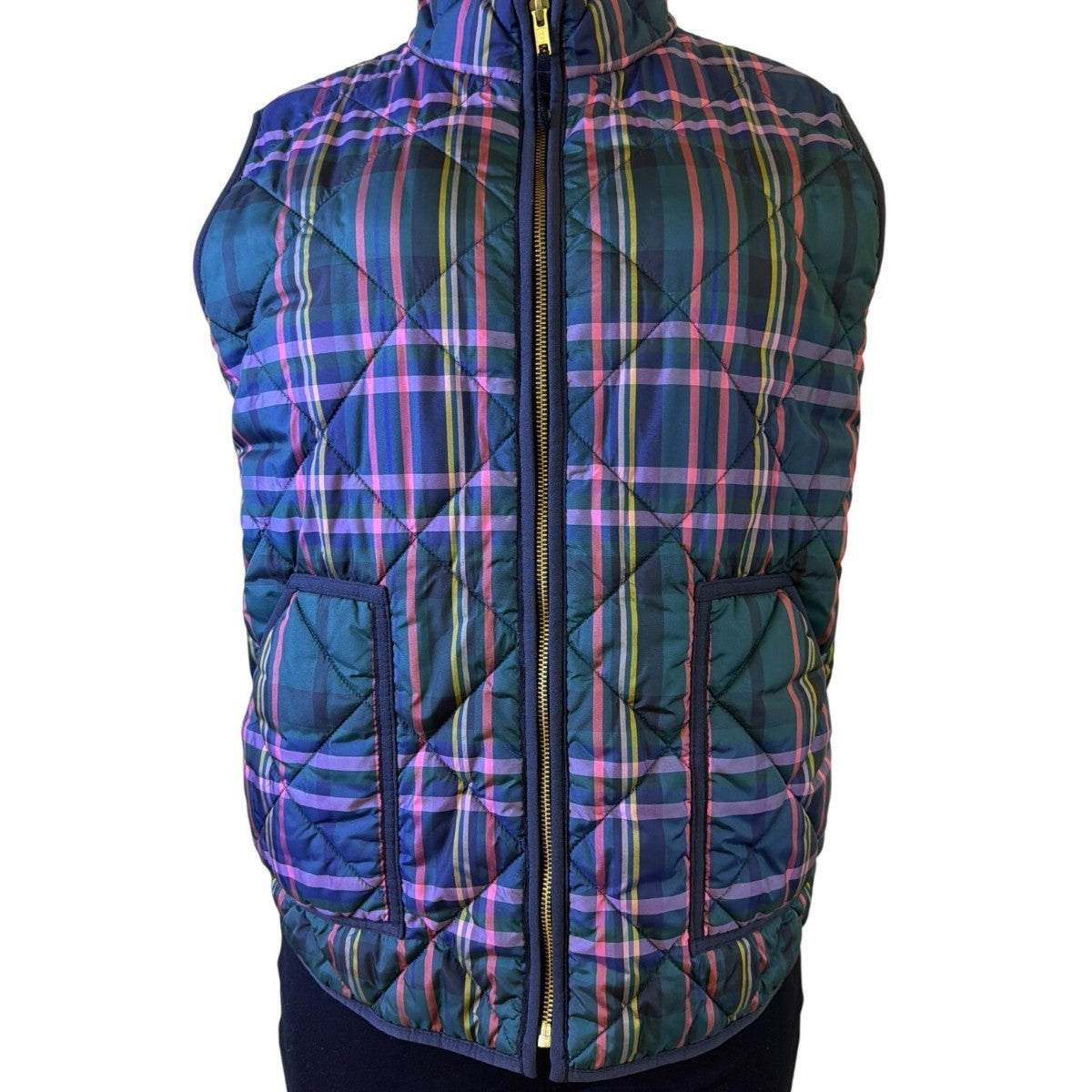 J.Crew Womens Multicolor Quilted Zip-Up Plaid Puffer Vest Size 2X