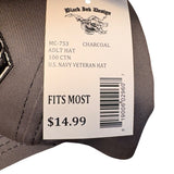 Black Ink Design Mens Charcoal Cotton U.S. Navy Veteran Adjustable Baseball Hat