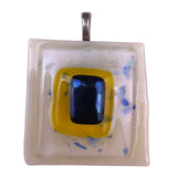  Yellow & Multicolor Fused Glass Pendant Square Unique Design