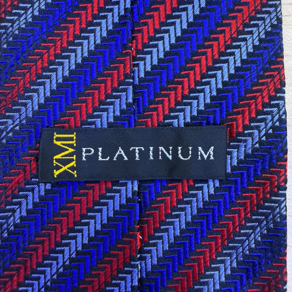 XMI Platinum Mens Red & Blue Silk Handmade Tie Imported From England