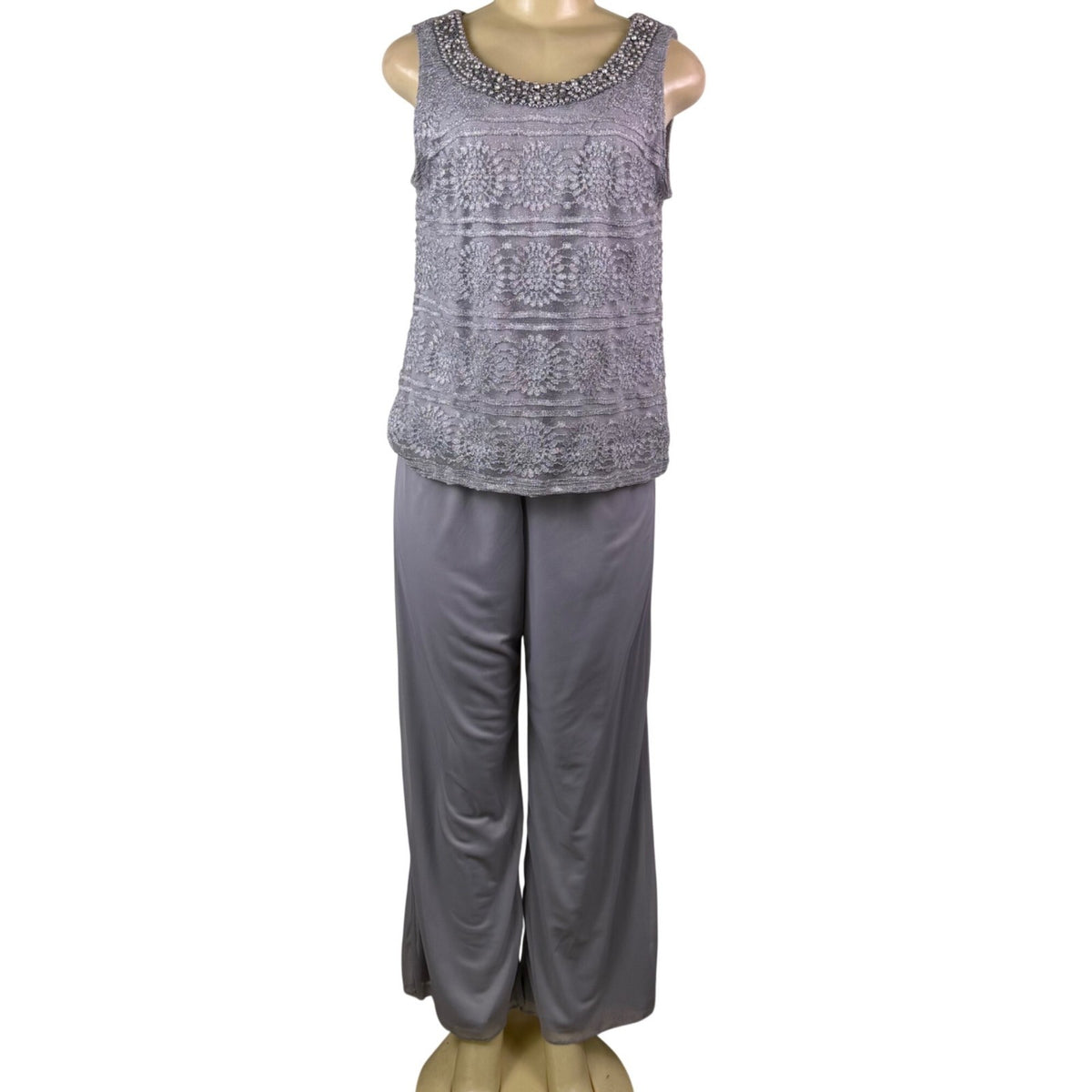 R&M Richards Womens Gray Polyester 3-Piece Jacket Top Pants Set Size 12 Formal W