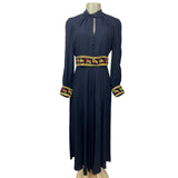 Vintage 1960s Ultra Wide Leg Women’s Black with Embroided Belt Jumpsuit Sz M