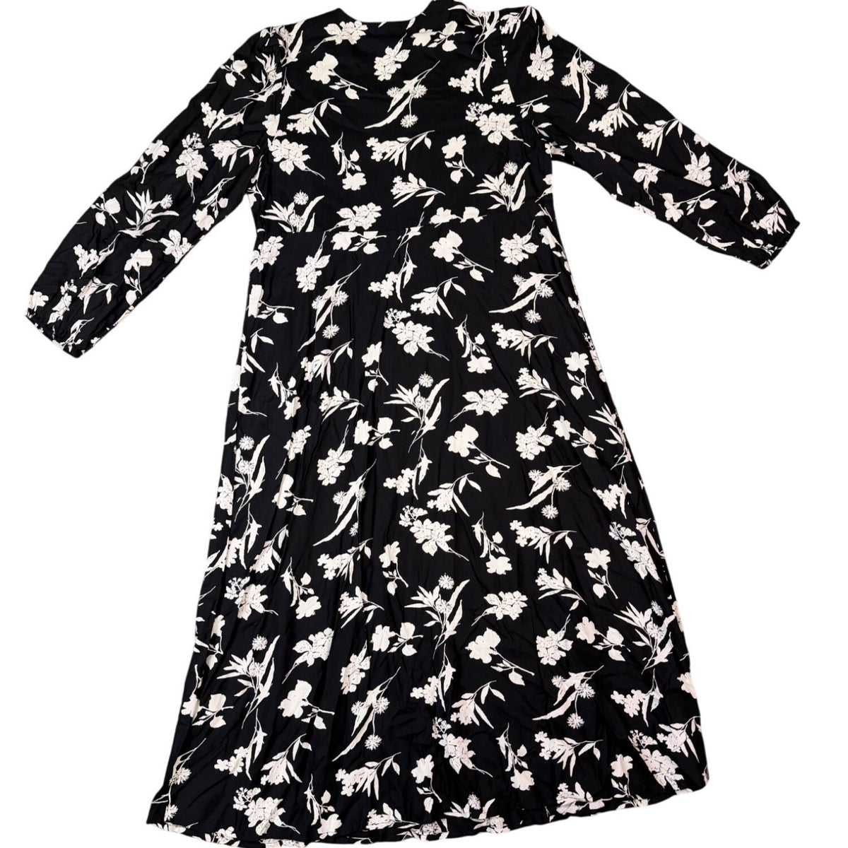 Franne Golde Womens Black & White Floral Boho Long Sleeve Maxi Dress Size L