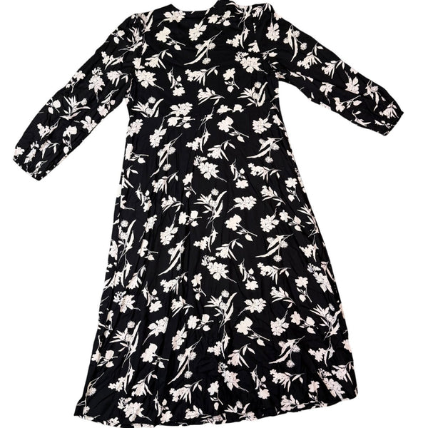 Franne Golde Womens Black & White Floral Boho Long Sleeve Maxi Dress Size L